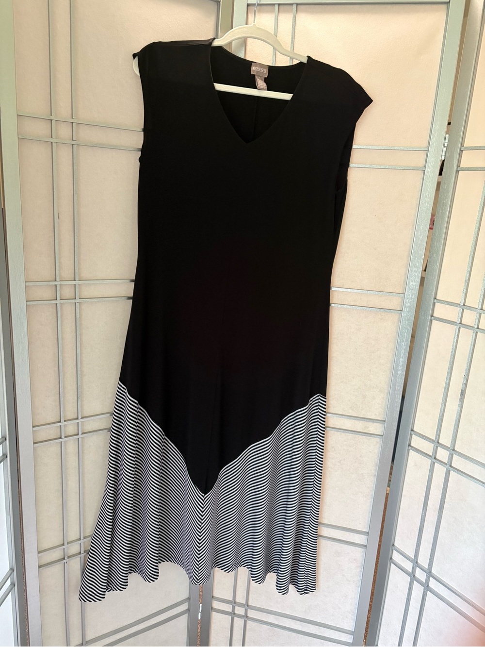 Chico's Black Midi Dress with Striped Hem